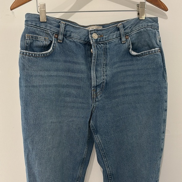 Free People Maggie Mid Rise Straight Leg Classic Blue Distressed Jeans Size 28 - Picture 3 of 15